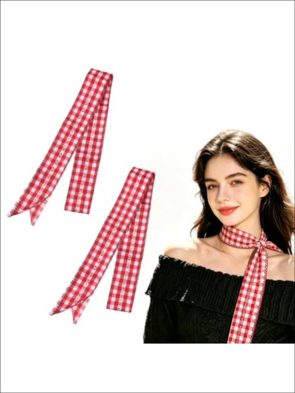 Satin Silk Skinny Neck Scarf Set Long Thin Neckerchief Hair Tie